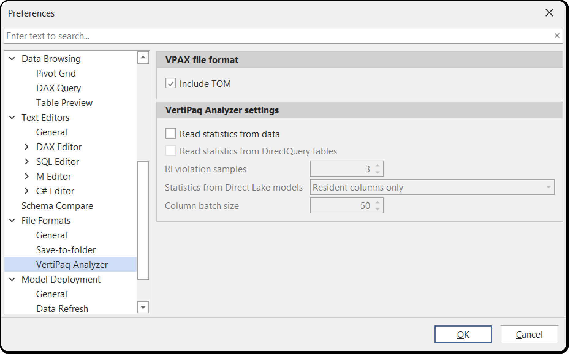 VertiPaq Analyzer preferences