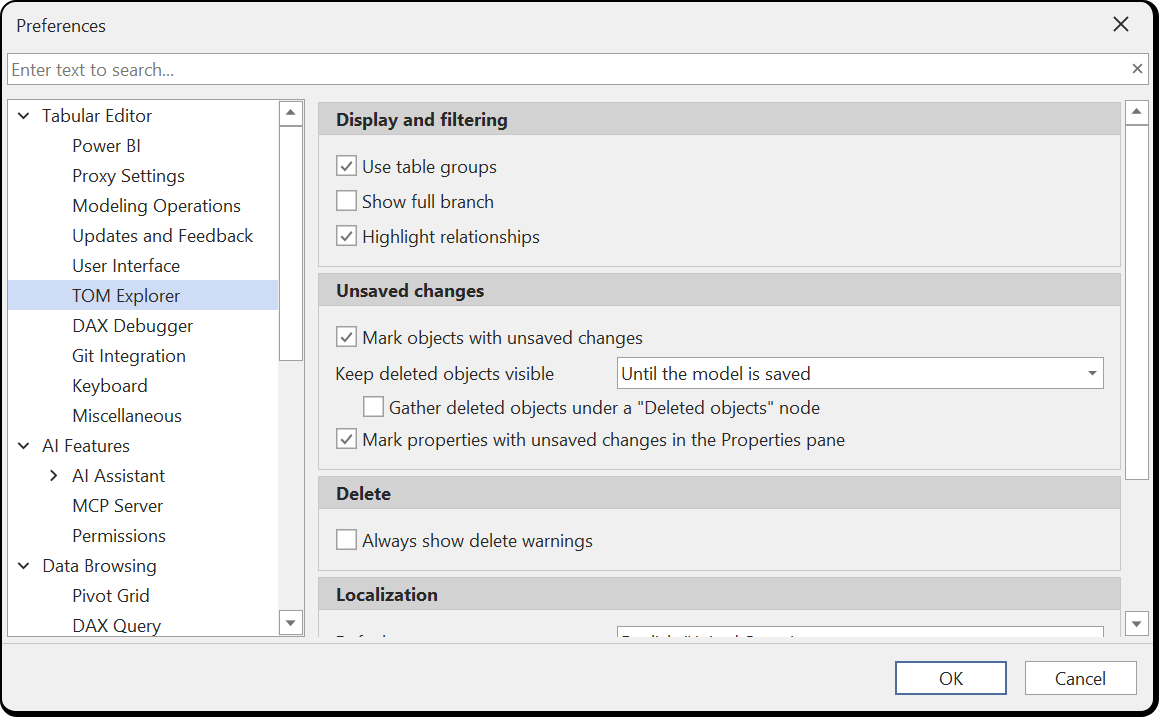 Unsaved changes preferences